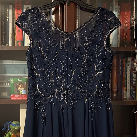Beautiful Beaded Navy Blue Evening Gown - Picture 5 of 7